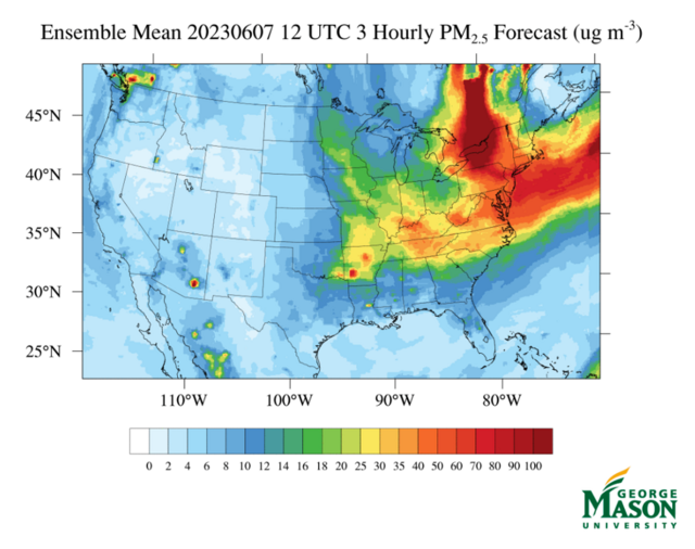 Figure 2. Ensemble forecast of wildfire smoke during the Canadian Fires (Source: GMU Air Quality Group)