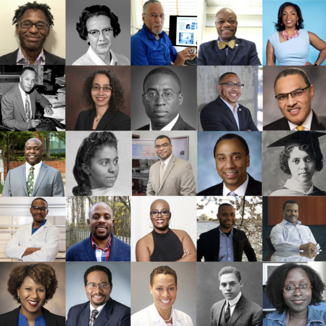 Grid of African American scientists who have made great contributions to their fields.