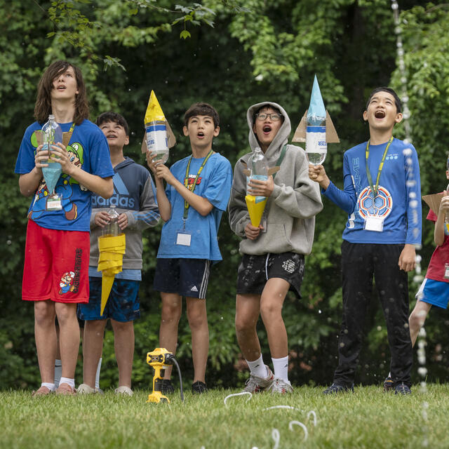Group of students launching bottle rockets at MSEC Summer Camp
