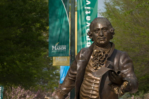 George Mason statue in spring