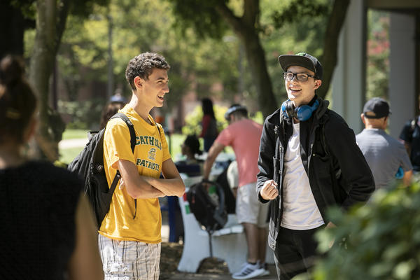 Students talking on campus