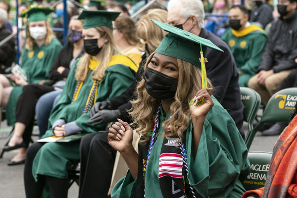 Student graduating at College of Science mini ceremony 2021