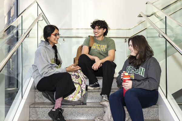 Mason students on stairs