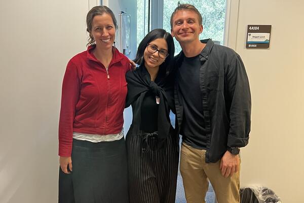 Camacho (center) with her mentors Abby Lynch (left) and Jackson Valler (right) at the Reston offices. 