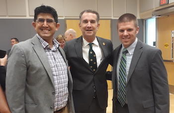 QMC director Patrick Vora, Gov. Ralph Northam, and Chris Boies, Mason's assistant vice president, business services, Facilities, during a Mason tour last week. Photo provided.