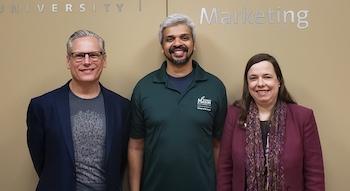 From left, Mason art history graduate student Paul Albert and School of Business marketing faculty members Gautham Vadakkepatt and Laurie Meamber participated in the National Gallery of Art's datathon in Washington, D.C. Photo provided.