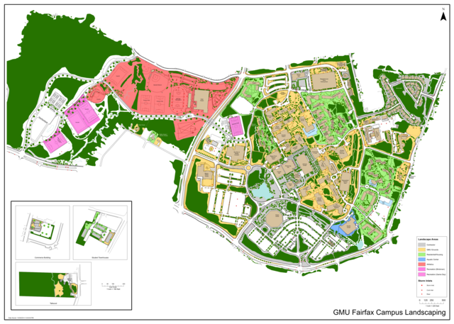Figure 1. The Fairfax campus is a mosaic of disturbed forests (green areas in map) within a highly-managed landscape.
