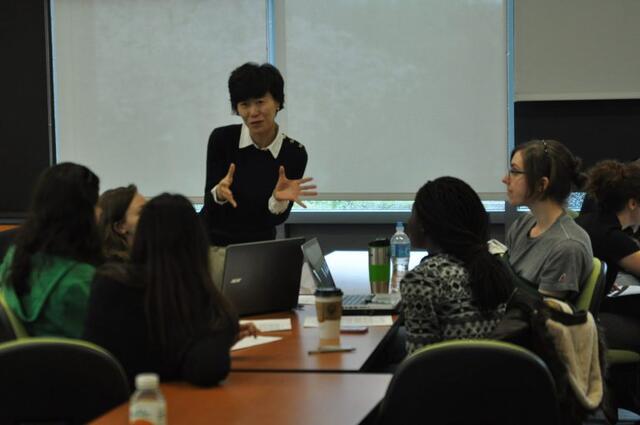 Dr. Kim teaching her EVPP 337 Environmental Policymaking in Developing Countries course.