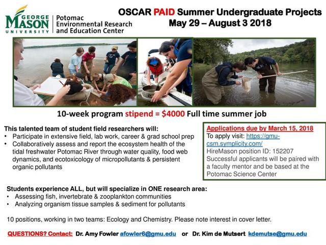 OSCAR and PEREC Summer Job Opportunity for Undergraduates – deadline March 15, 2018