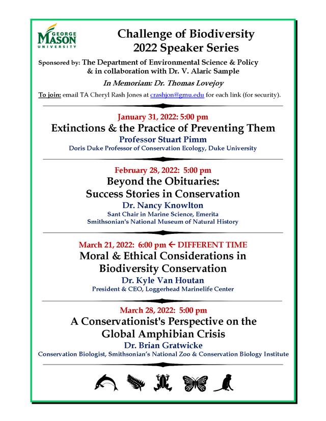 Challenge of Biodiversity EVPP 619 Speaker Series Flyer 2022