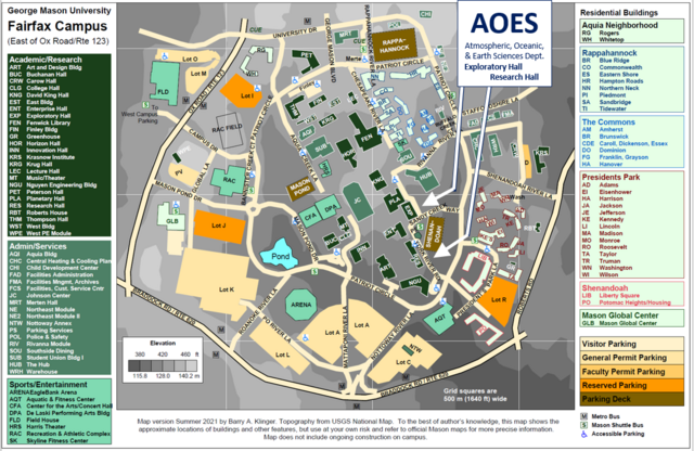 Map of Mason Fairfax Campus east of Ox Road