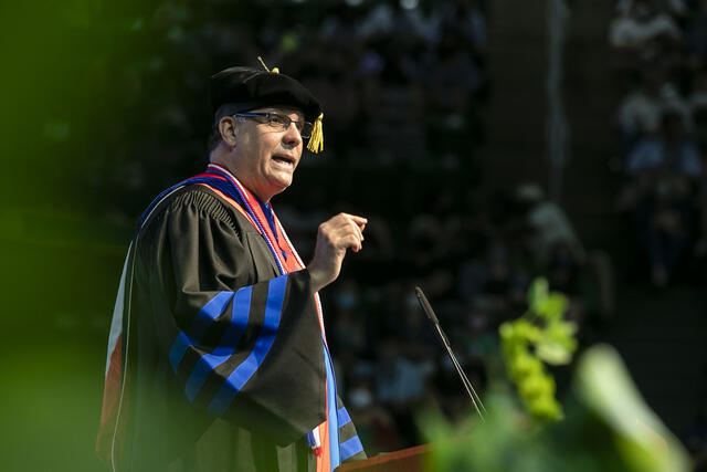 College of Science Dean Fernando Miralles Wilhelm at the college's 2022 degree celebration