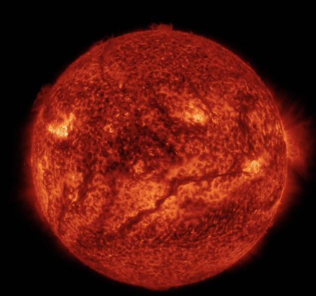 Giant filament seen on the sun. Image Credit- NASA/SDO