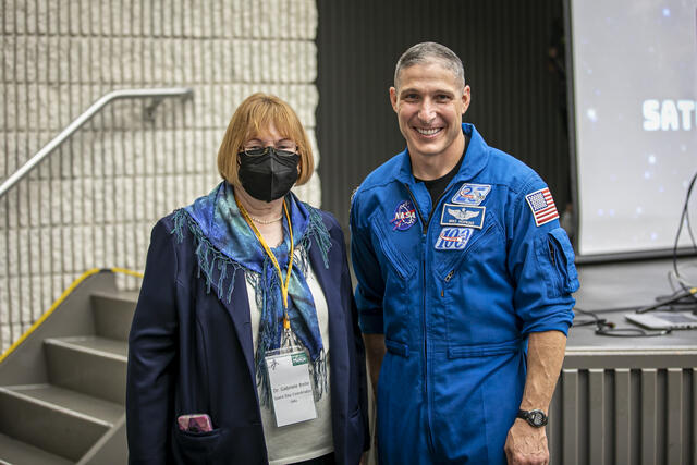 Dr. Gabriele Belle, Assistant Professor, Physics and Astronomy, with Col. Michael Hopkins, Space Force and NASA Astronaut. 
