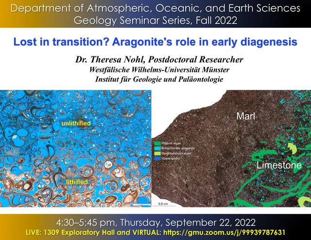 22 Sep Seminar Flyer Nohl, Aragonite and Diagenesis
