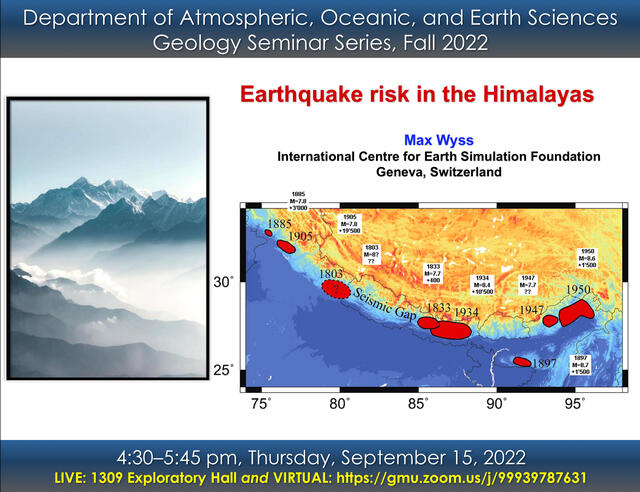 15 Sep (GEOL) Seminar Poster Wyss, Earthquake risks in the Himalayas