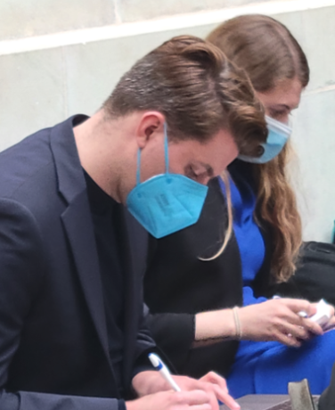 Mason graduate student, Alyssa Chase (right) with Blake McGhghy from American Geophysical Union’s Thriving Earth Exchange taking notes during the National Academies event. Image provided by Karen Akerlof.