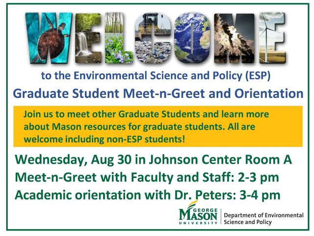 Flyer for the ESP Graduate Student Welcome and Orientation event