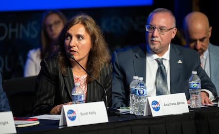 Mason researcher Anamaria Berea at the NASA UAP panel on May 31, 2023. Photo by NASA