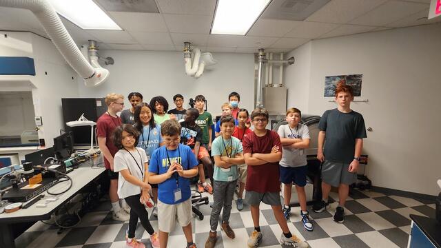 Many Campers are gathered in the small satellite lab of the Volgenau School of Engineering.