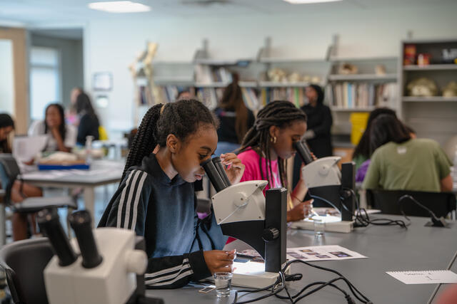 FOCUS student using microscope