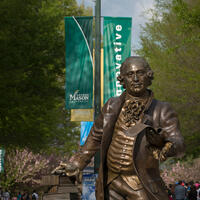 George Mason statue in spring