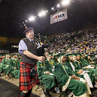Bagpiper at Degree Celebration