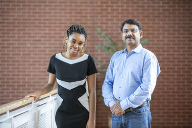 High school student Comfort Ohajunwa met her ASSIP mentor Padmanabhan Seshaiyer in person for the first time on the Science and Technology Campus. Photo by Shelby Burgess/Strategic Communications