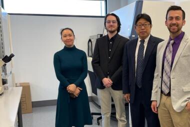 From left, Virongy staff members include Senior Product Technician Dongyang Yu, Business and Marketing Associate Bruce Franz, Founder Yuntao Wu, Chief Scientific Officer Brian Hetrick. Photo by Amy Adams/Institute for Biohealth Innovation.