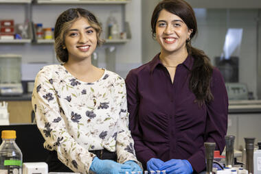 Areeba Qureshi and Aiza Asam in the lab