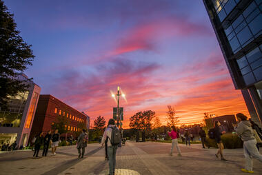 Mason's Fairfax campus at sunset