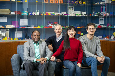 The interdisciplinary research team, from left to right, Girum Urgessa, Rainald Löhner, Lingquan Li, and Facundo Airaudo. Photo by Cristian Torres.