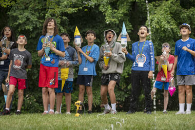 Group of students launching bottle rockets at MSEC Summer Camp