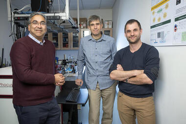 From left, Parag Chitnis, Rob Cressman, and Remi Veneziano. Photo by Evan Cantwell/Office of University Branding.